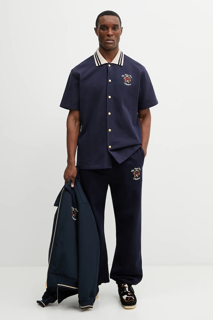 Drôle de Monsieur koszula bawełniana Chemise Piquée Slogan Rose J.SH247.CO264.NY granatowy