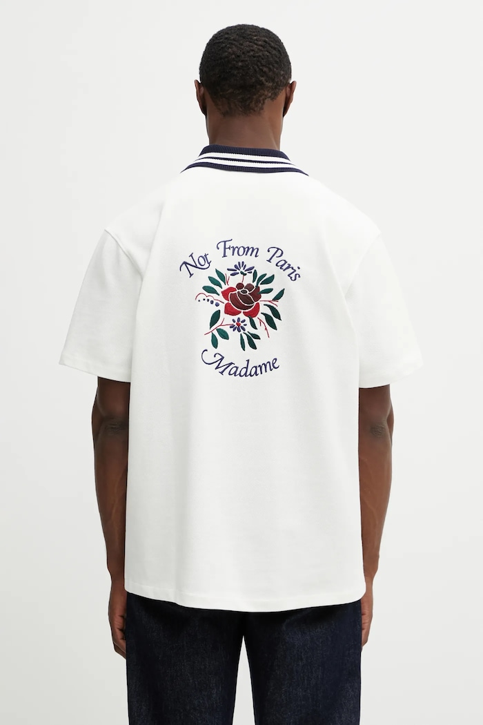 Drôle de Monsieur Chemise Piquée Slogan Rose cămașă din bumbac pentru bărbați bumbac bej J.SH247.CO264.OW