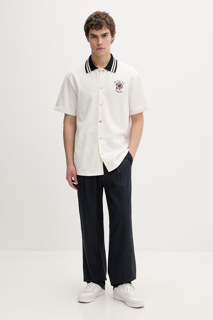 Drôle de Monsieur košeľa pánska bavlnená Chemise Piquée Slogan Rose J.SH247.CO264.OW béžová SS26