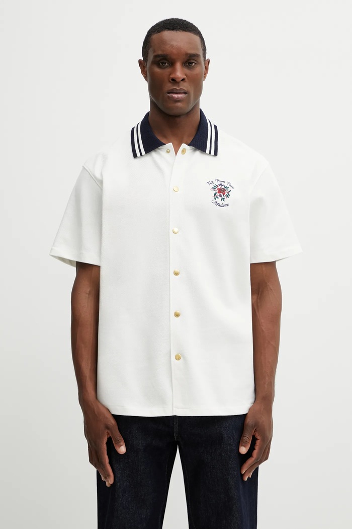 Îmbrăcăminte Drôle de Monsieur Chemise Piquée Slogan Rose cămașă din bumbac pentru bărbați J.SH247.CO264.OW bej