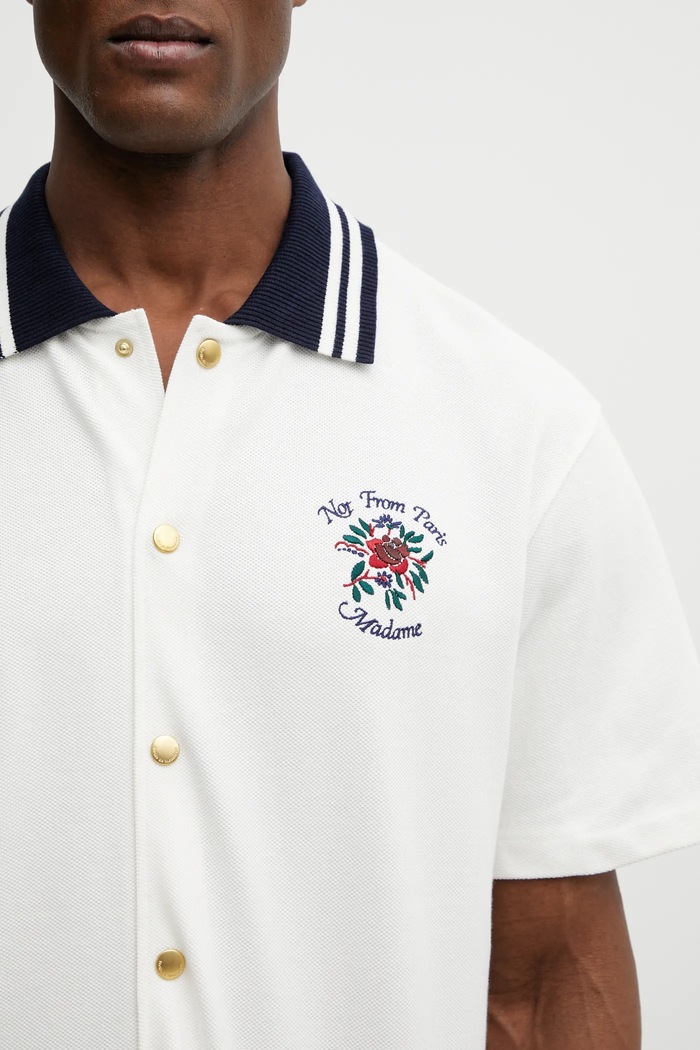 Drôle de Monsieur Chemise Piquée Slogan Rose cămașă din bumbac pentru bărbați bej J.SH247.CO264.OW