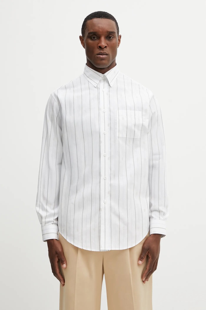 Drôle de Monsieur cămașă din bumbac Chemise Rayée Monogramme casual alb J.SH240.CO185.OW