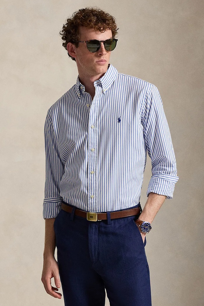 Βαμβακερό πουκάμισο Polo Ralph Lauren κανονικό μπλε 710P07019