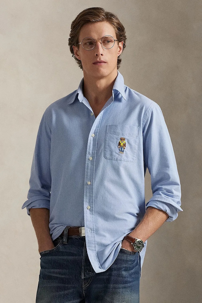 Βαμβακερό πουκάμισο Polo Ralph Lauren κανονικό μπλε 710P07187