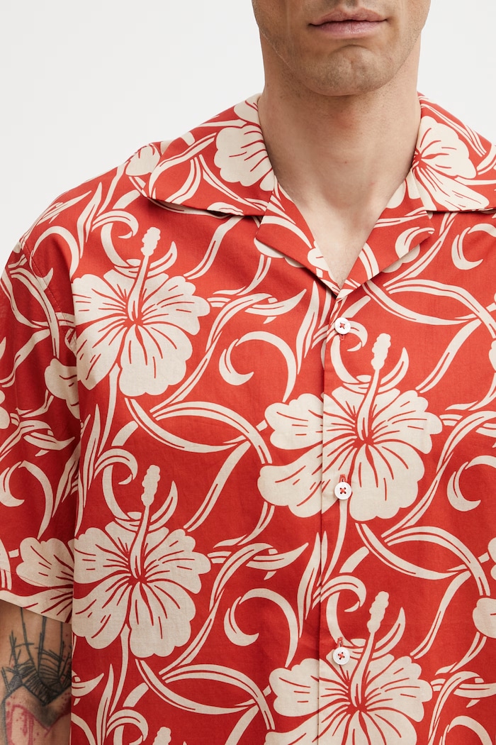 Drôle de Monsieur koszula męska bawełniana Hibiscus Monoramme pomarańczowy K.SH228.CO288.RD