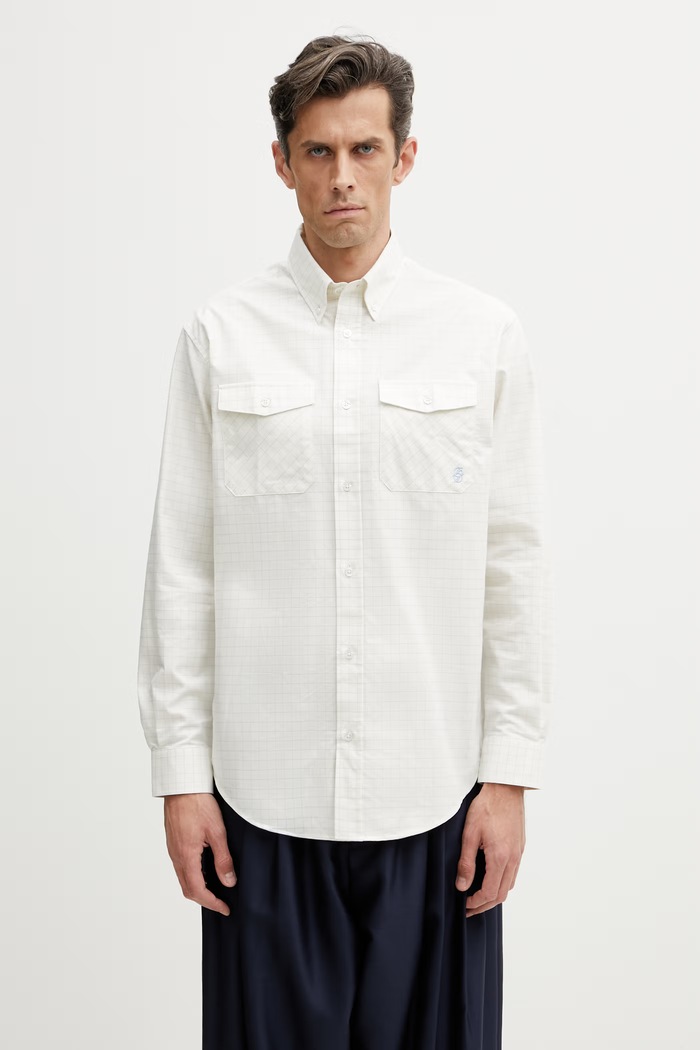 Drôle de Monsieur Chemise a Carreaux Men's cotton shirt beige K.SH252.CO272.LBE