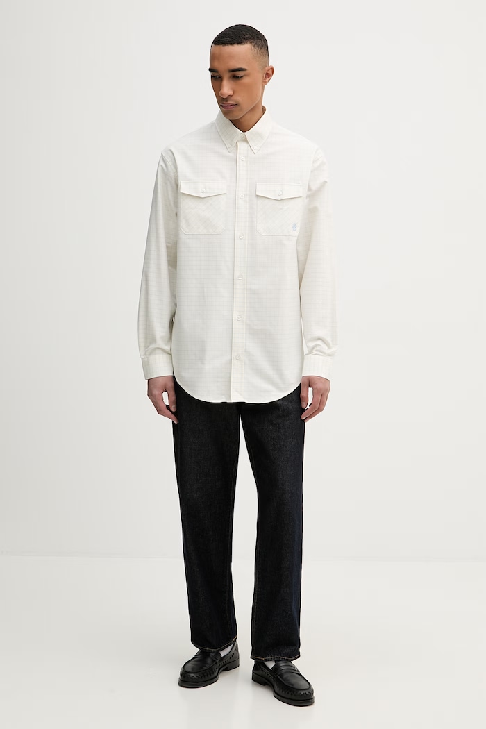 Drôle de Monsieur cămașă pentru bărbați, din bumbac Chemise a Carreaux K.SH252.CO272.LBE bej SS26