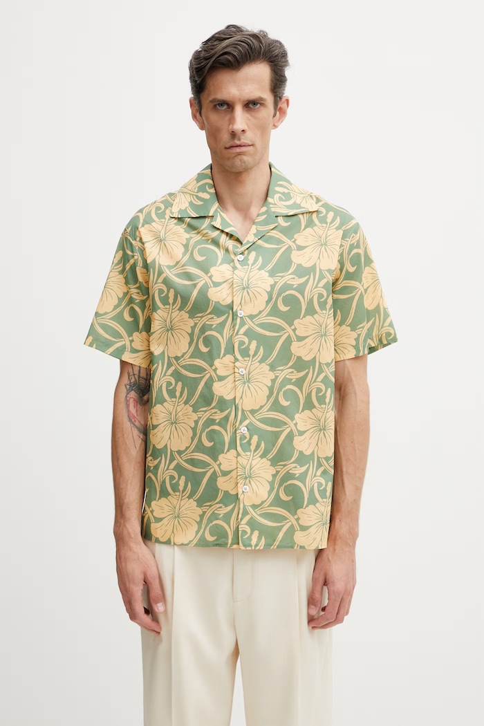 Drôle de Monsieur Hibiscus Monoramme koszula bawełniana męska zielony K.SH228.CO288.GN