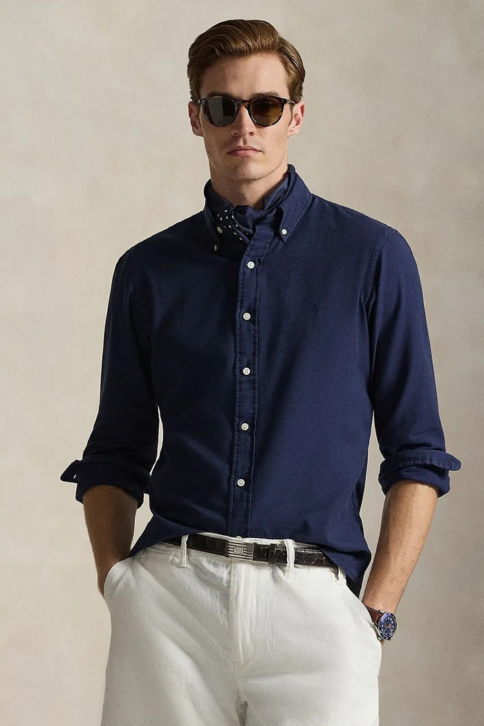 Βαμβακερό πουκάμισο Polo Ralph Lauren κανονικό σκούρο μπλε 710P07183