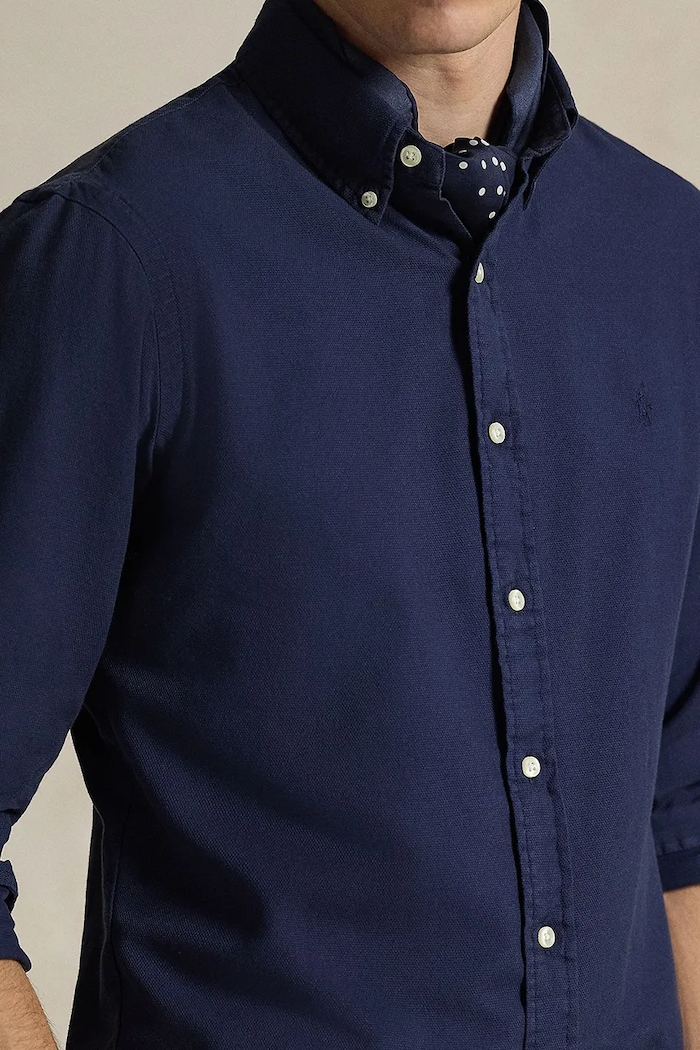 Βαμβακερό πουκάμισο Polo Ralph Lauren σκούρο μπλε 710P07183