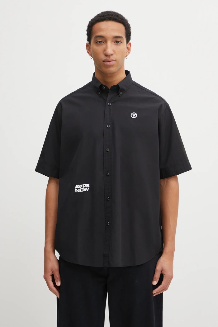 Бавовняна сорочка AAPE Now бавовна чорний AAPSRM8518XXO