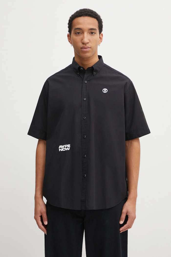 Бавовняна сорочка AAPE Now бавовна чорний AAPSRM8518XXO