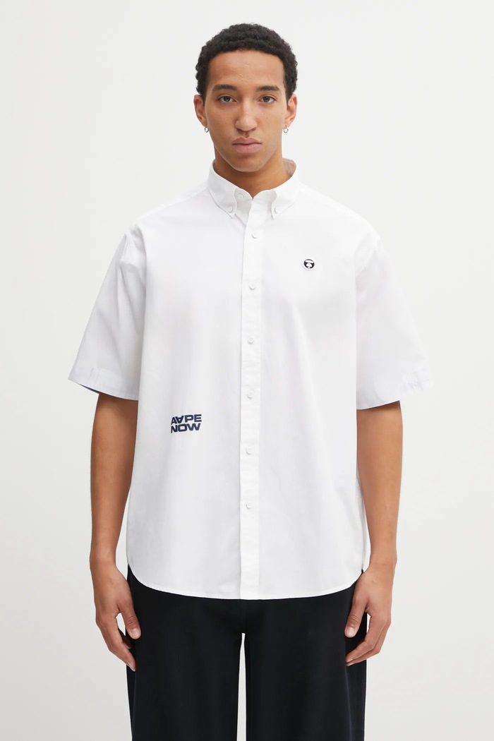 Бавовняна сорочка AAPE Now гладкий білий AAPSRM8518XAO
