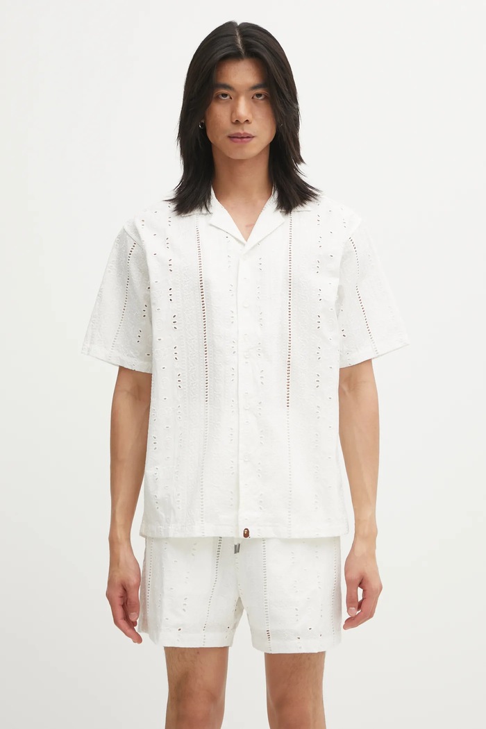 Bavlnená košeľa A Bathing Ape Embroidery Open Collar regular biela 1L30132305
