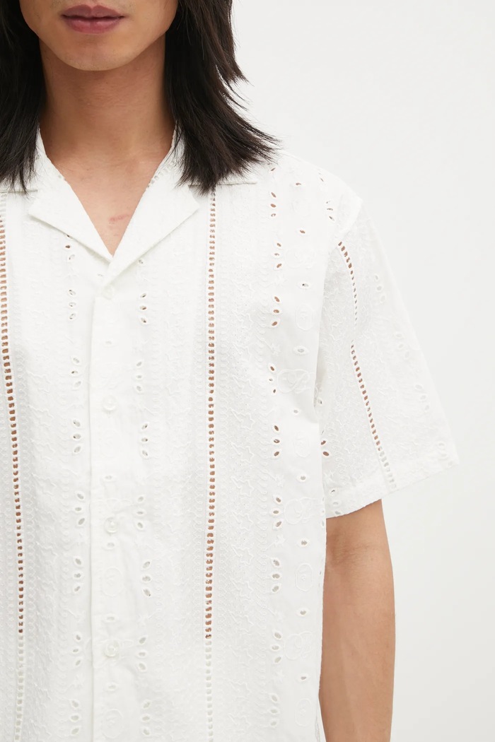 Bavlnená košeľa A Bathing Ape Embroidery Open Collar biela 1L30132305