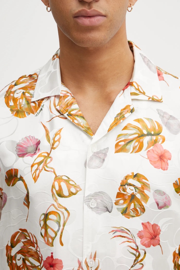 Сорочка з додаванням шовку A Bathing Ape Vacation Pattern Open Collar білий 1L30132308