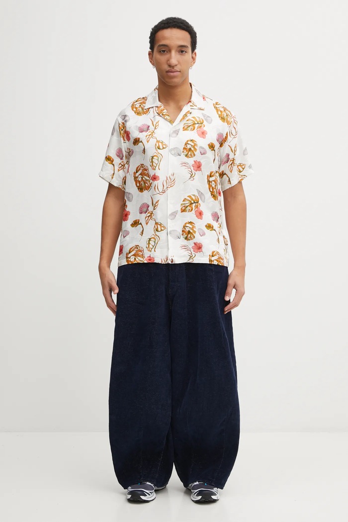 Сорочка з додаванням шовку A Bathing Ape Vacation Pattern Open Collar 1L30132308 білий