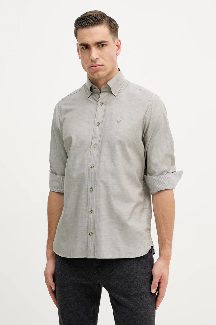 Памучна риза Hackett London стандартна зелен HM3010548