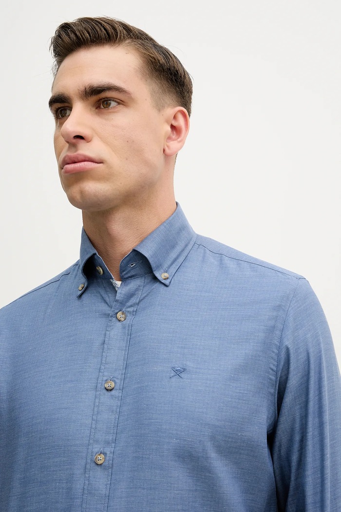 Памучна риза Hackett London син HM3010548