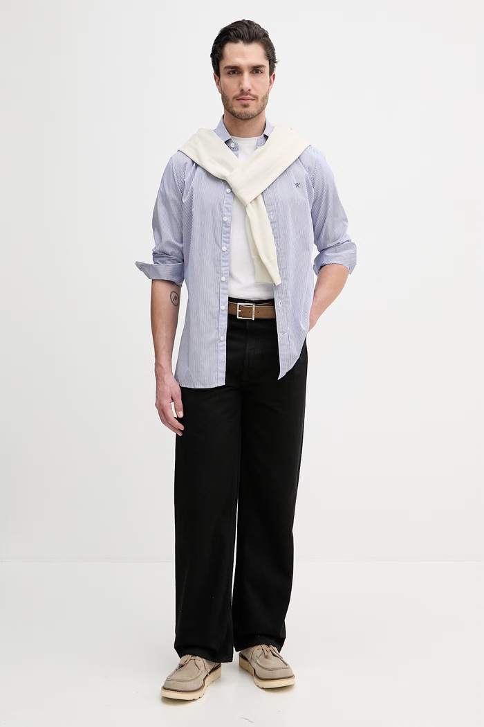 Βαμβακερό πουκάμισο Hackett London HM3010537 μπλε SS26