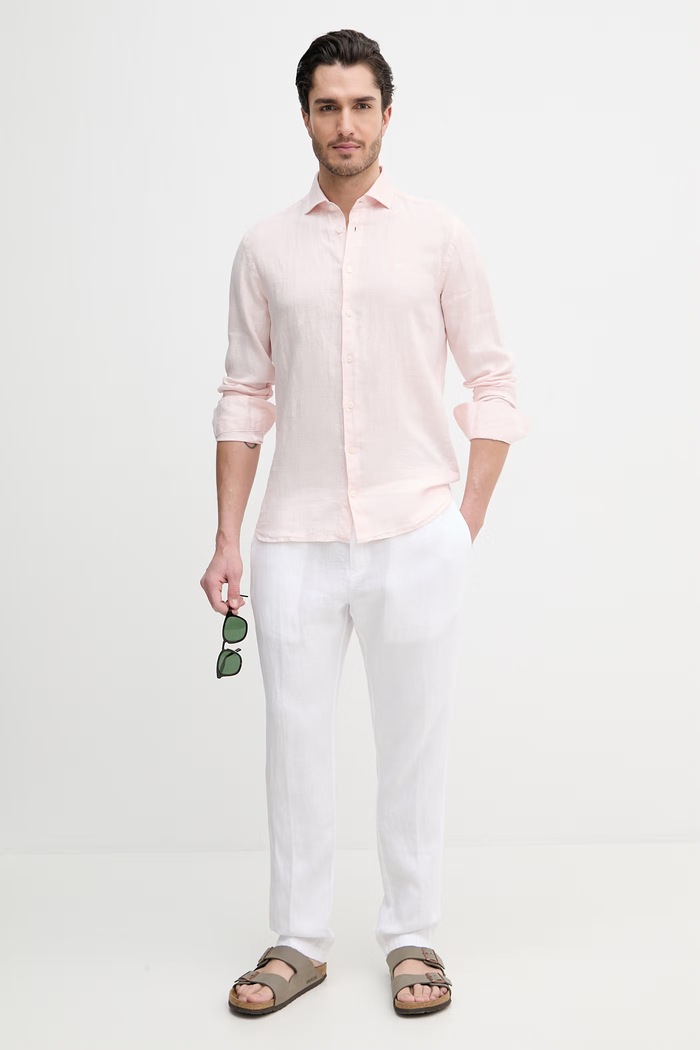 Ľanová košeľa Hackett London HM3010636 ružová SS26