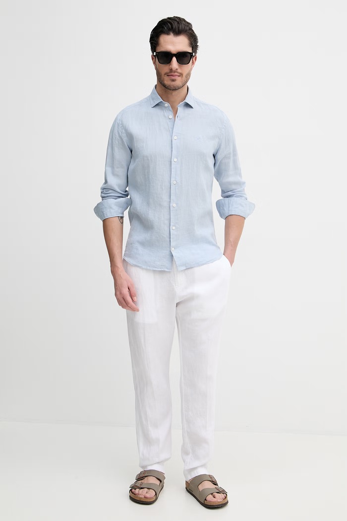 Ľanová košeľa Hackett London HM3010636 modrá SS26