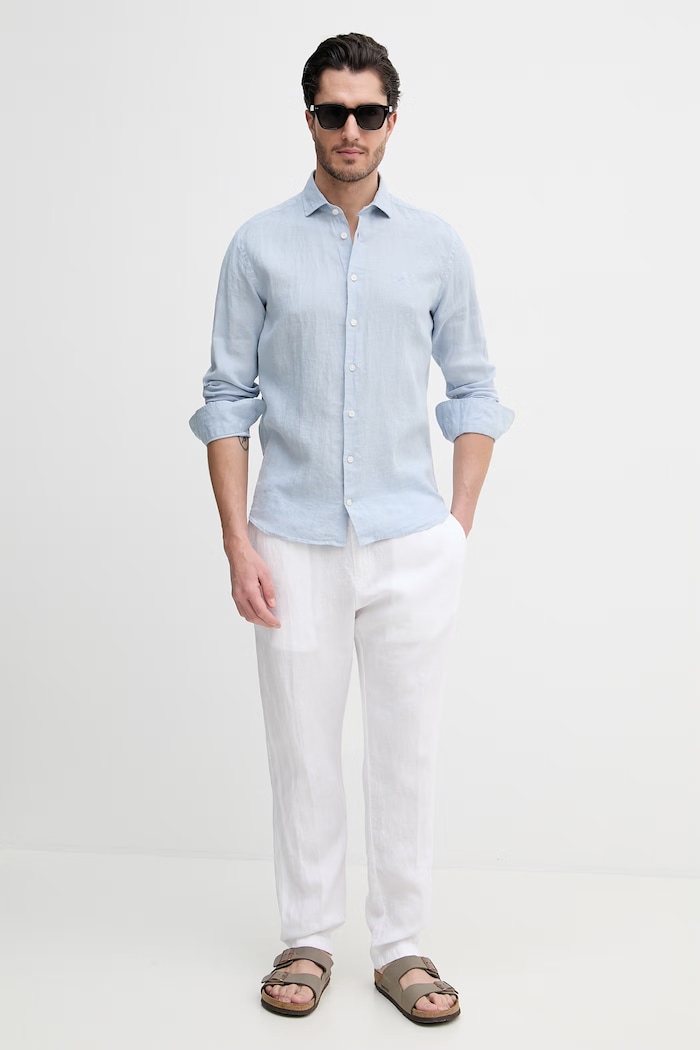 Ľanová košeľa Hackett London HM3010636 modrá SS26