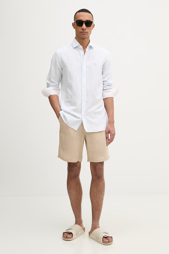 Hackett London cămașă pentru bărbați, cu amestec de in HM3010634 albastru SS26