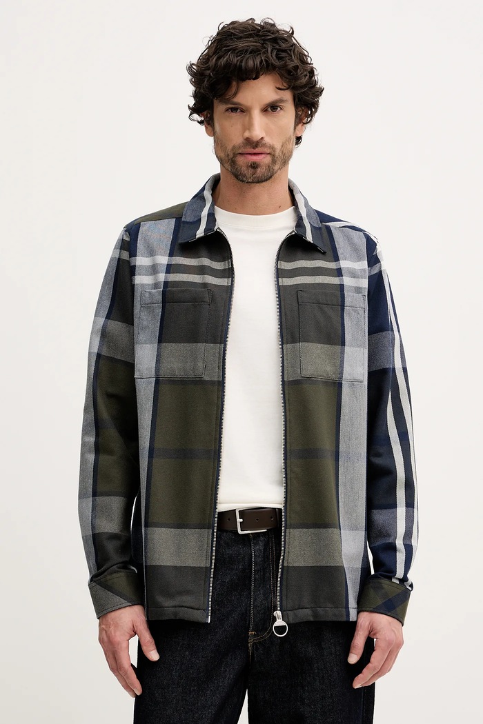 Памучна риза Barbour Lannich каре тъмносин MOS0343