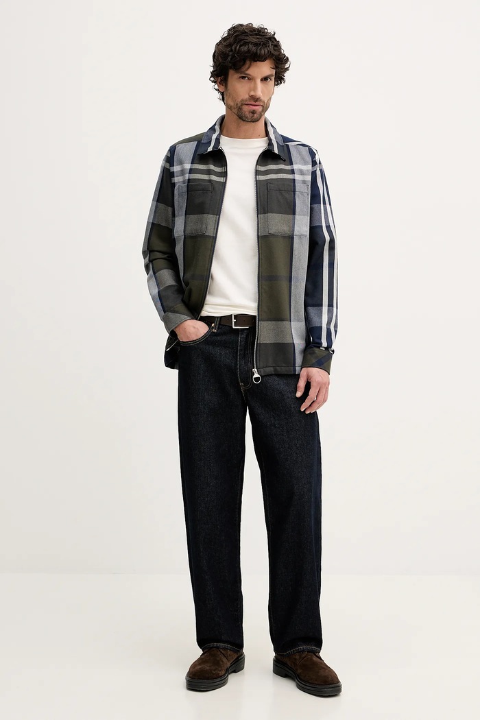 Памучна риза Barbour Lannich MOS0343 тъмносин SS26