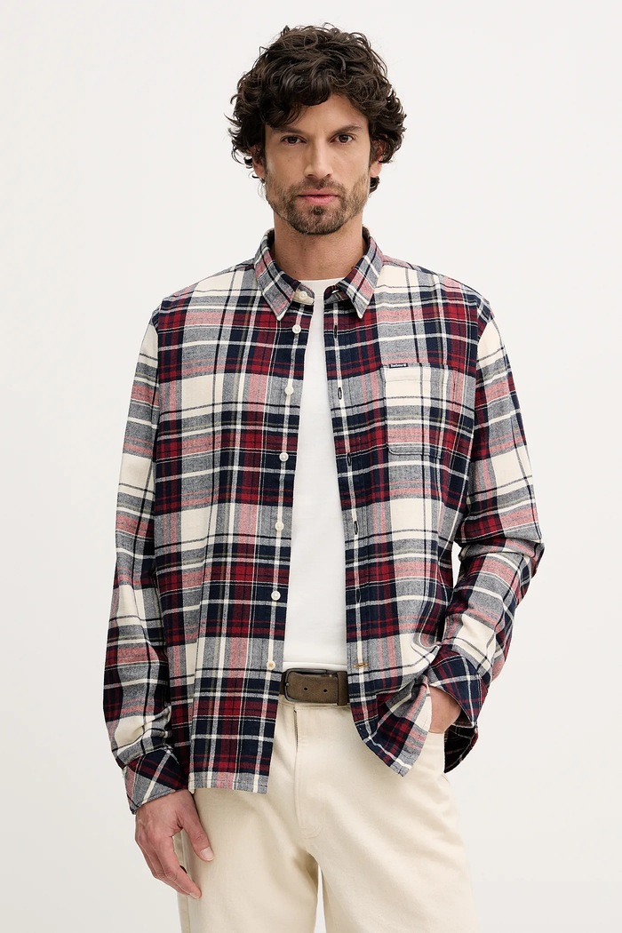 Памучна риза Barbour Malham каре бордо MSH5650