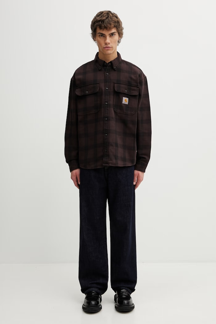 Carhartt WIP LS Edmands Shirt košile bavlněná pánská I035951.3J2XX hnědá
