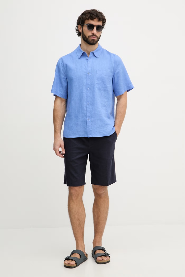 Mos Mosh košeľa pánska ľanová Theo 509600 modrá SS26