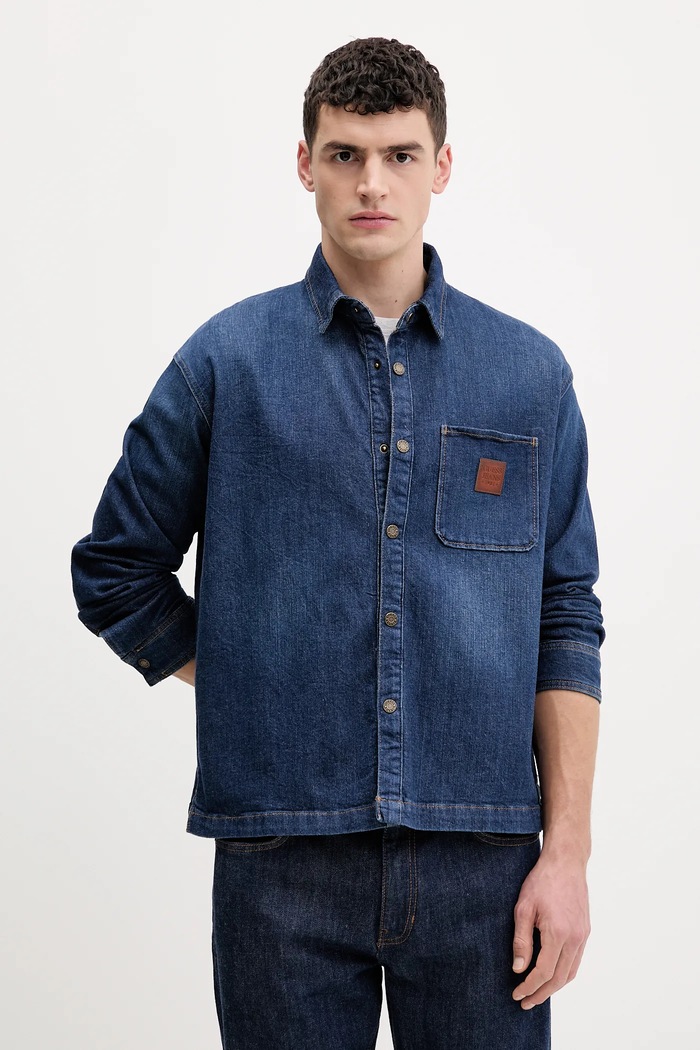 Rifľová košeľa Guess Jeans jednofarebný tmavomodrá M6RH51.D002F