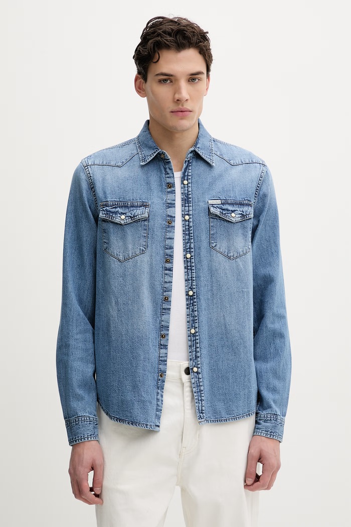 Guess Jeans koszula jeansowa bawełna niebieski M6RH55.D5M8F