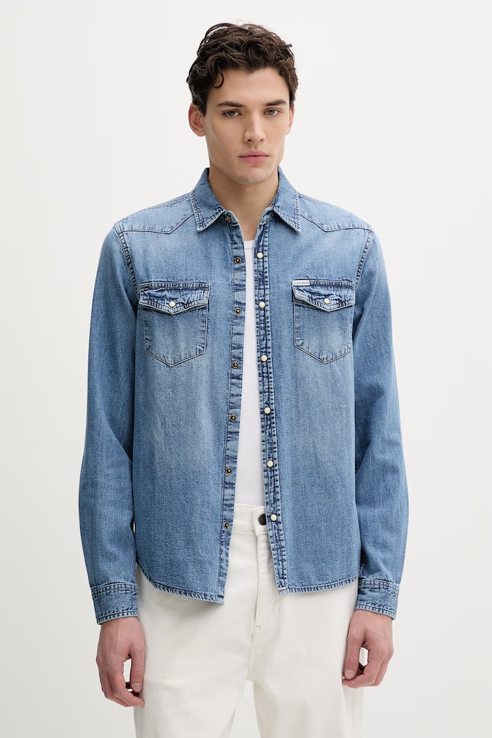 Guess Jeans koszula jeansowa bawełna niebieski M6RH55.D5M8F
