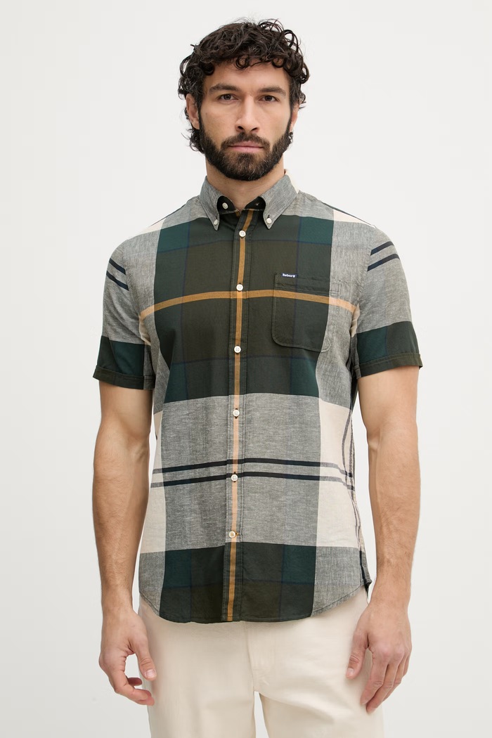 Barbour cămașă pentru bărbați, cu bumbac Douglas verde MSH5077