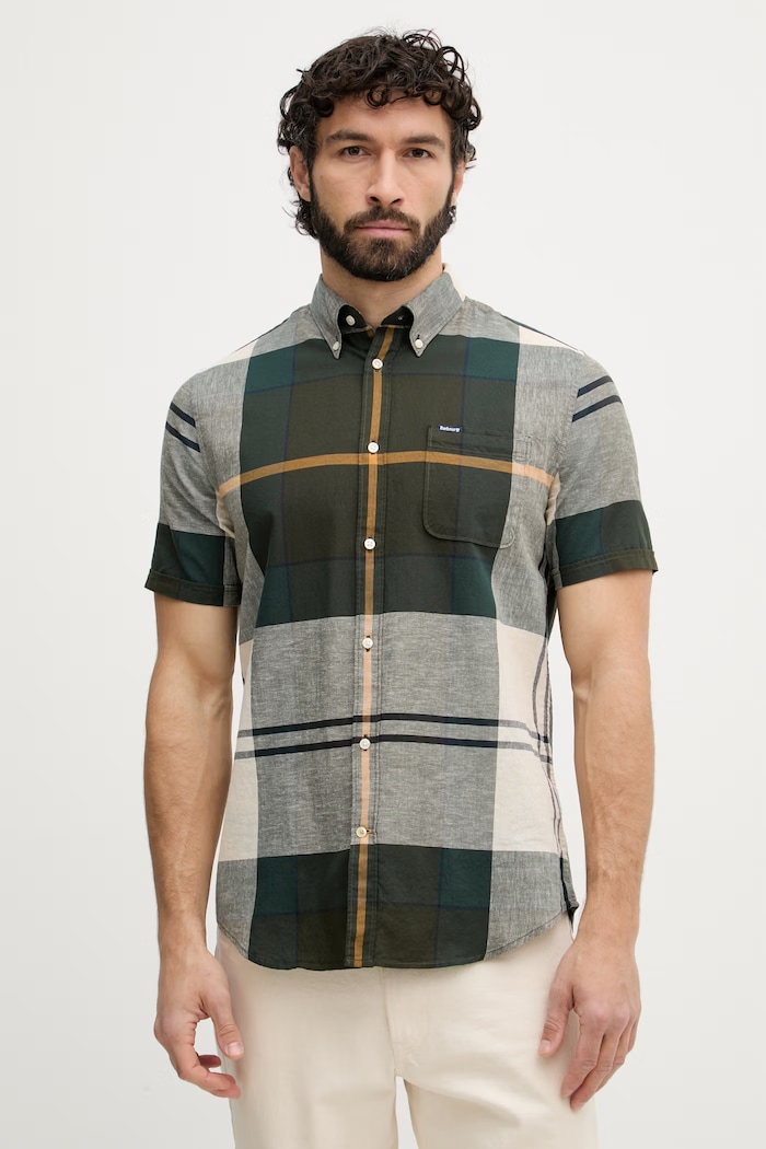 Barbour cămașă pentru bărbați, cu bumbac Douglas verde MSH5077