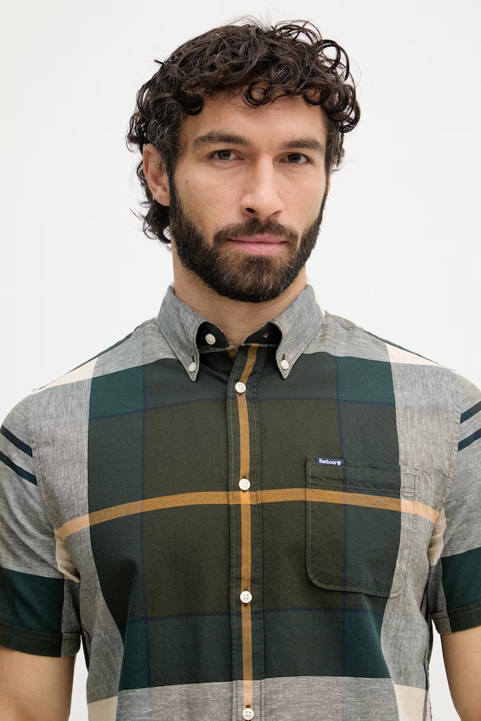 Barbour cămașă pentru bărbați, cu bumbac Douglas verde MSH5077