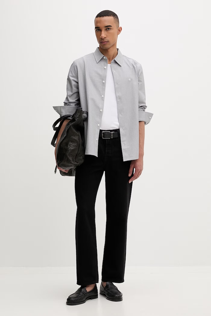 Calvin Klein košeľa pánska s bavlnou LV04LF110G čierna SS26