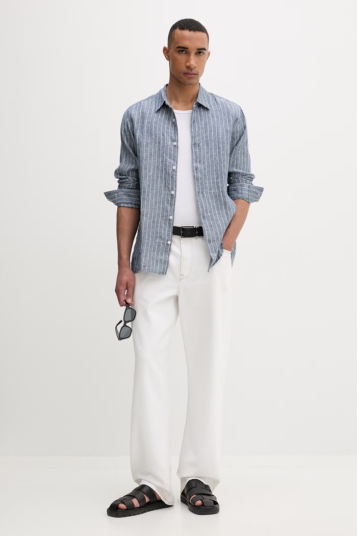 Calvin Klein cămașă pentru bărbați, din in LV04LF117G bleumarin SS26