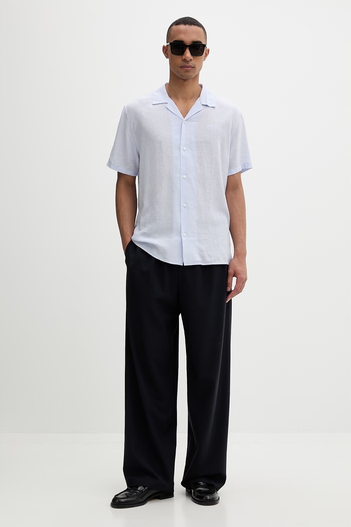 Calvin Klein košeľa pánska s ľanom LV04LF137G fialová SS26