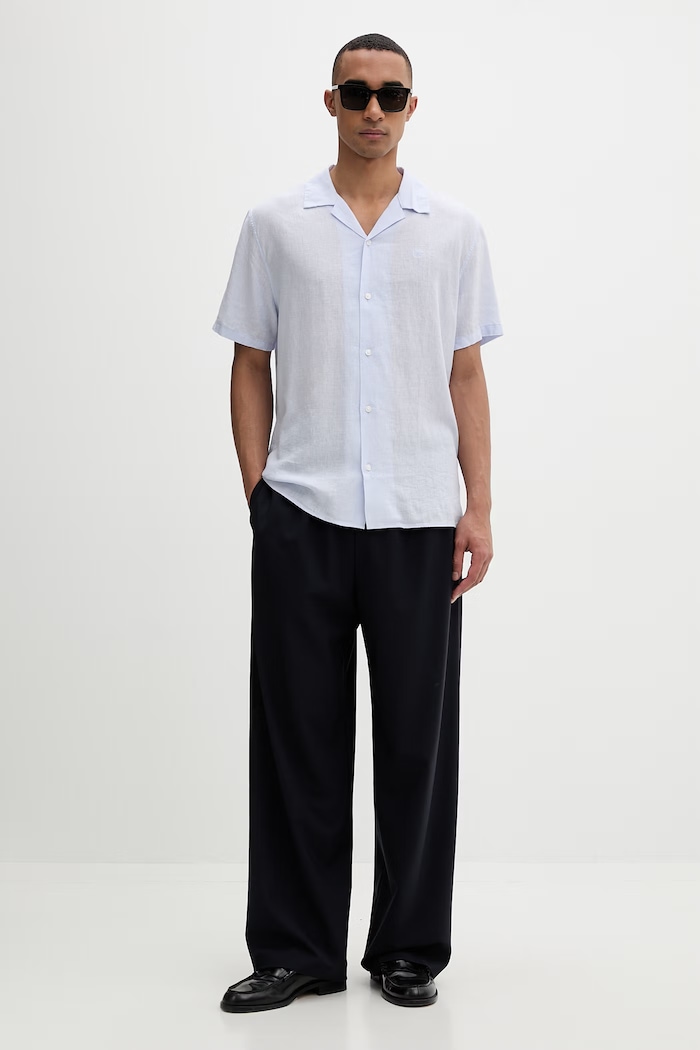 Calvin Klein košeľa pánska s ľanom LV04LF137G fialová SS26