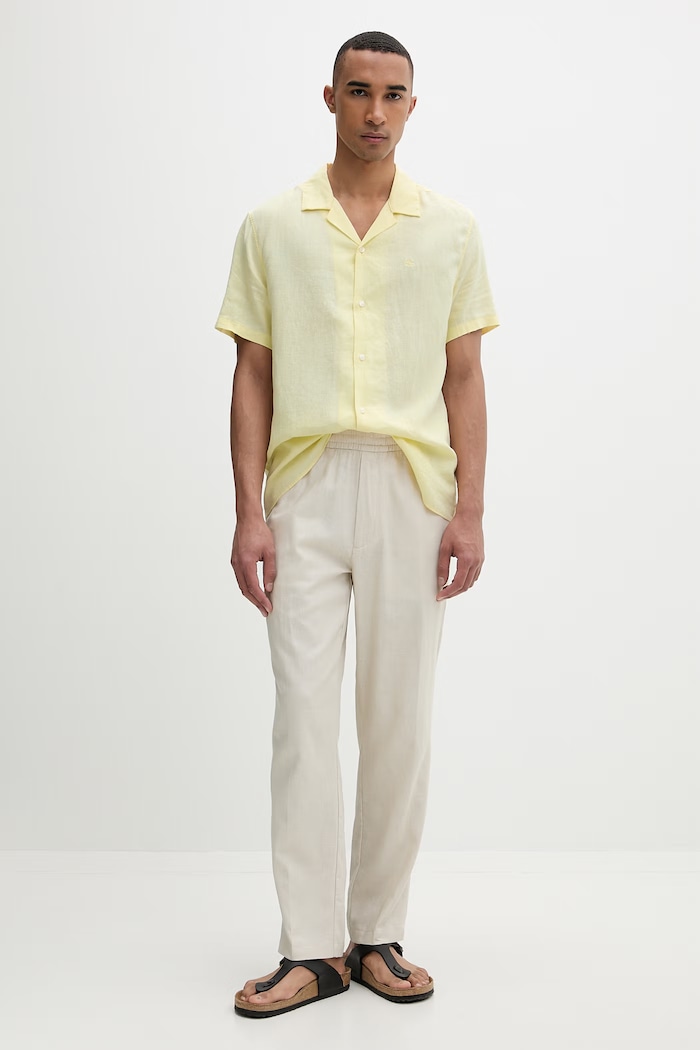 Calvin Klein cămașă pentru bărbați, din in LV04LF137G galben SS26