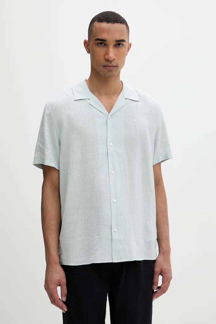 Calvin Klein πουκάμισο ανδρικό με λινό τιρκουάζ LV04LF137G