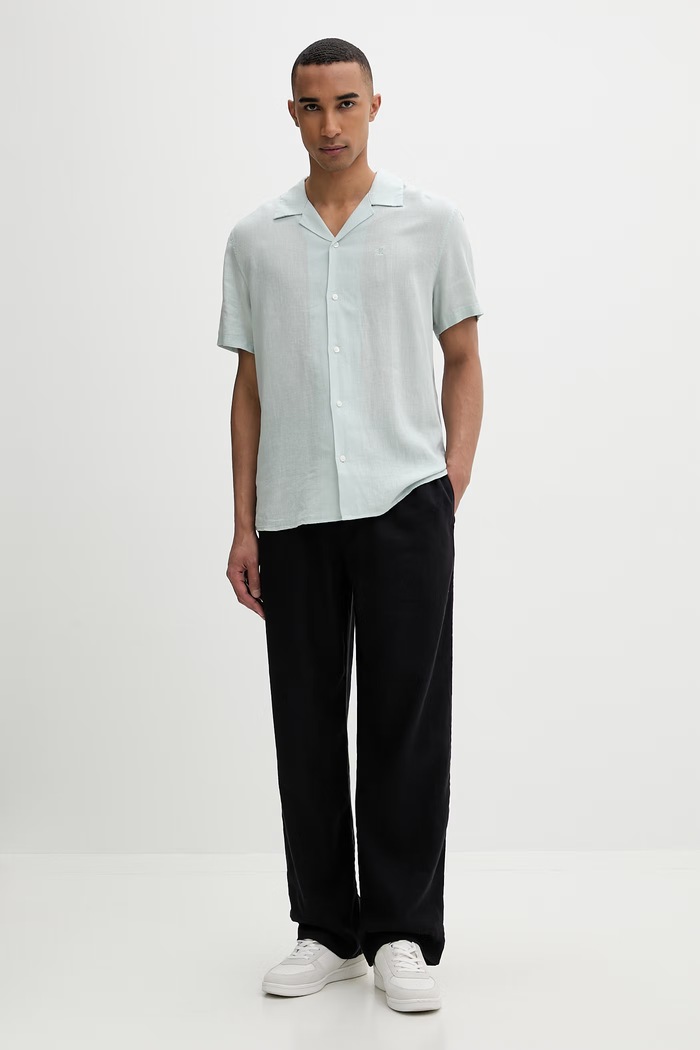 Calvin Klein πουκάμισο ανδρικό με λινό LV04LF137G τιρκουάζ SS26