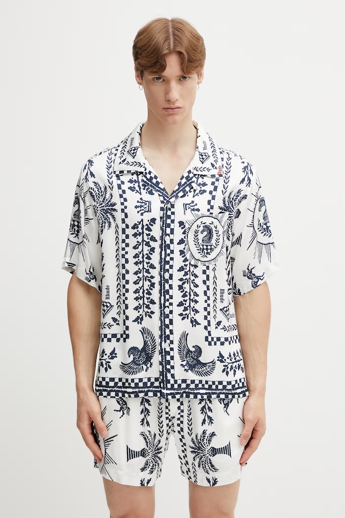 RHUDE Regista Tile πουκάμισο με βισκόζη Ανδρικό λευκό RHSS26SR02358