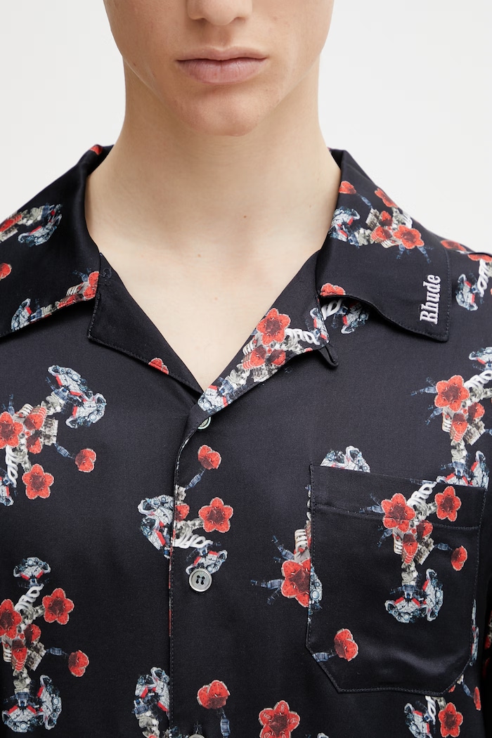 RHUDE Turbo Floral cămașă cu vâscoză bărbătească negru RHSS26SR04358