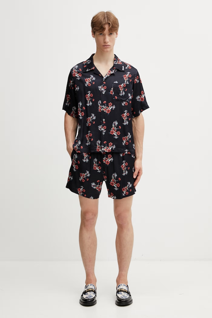 RHUDE Turbo Floral cămașă cu vâscoză bărbătească RHSS26SR04358 negru