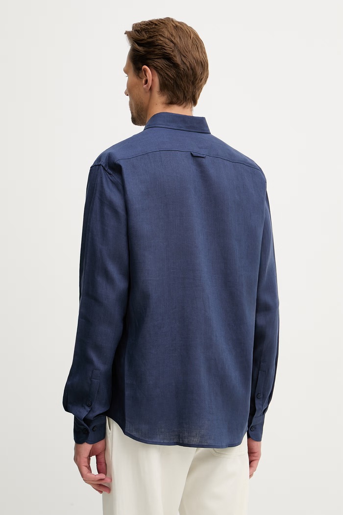 Дрехи Trussardi риза мъжка от лен 5025N000032N тъмносин